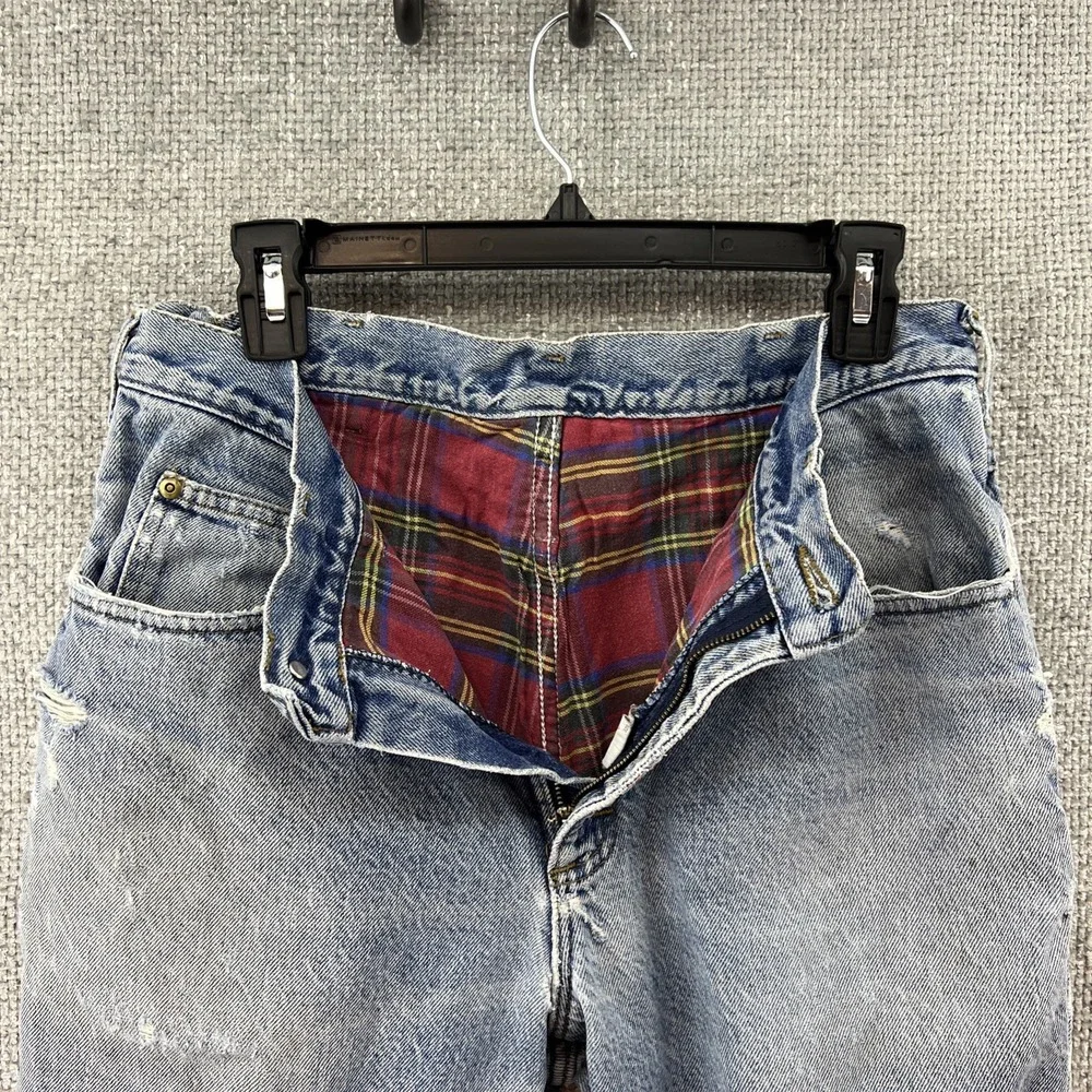LL Bean Flannel lined Jeans distressed 34x32 (Fits 32x29.50) Made in‎ USA Ripped